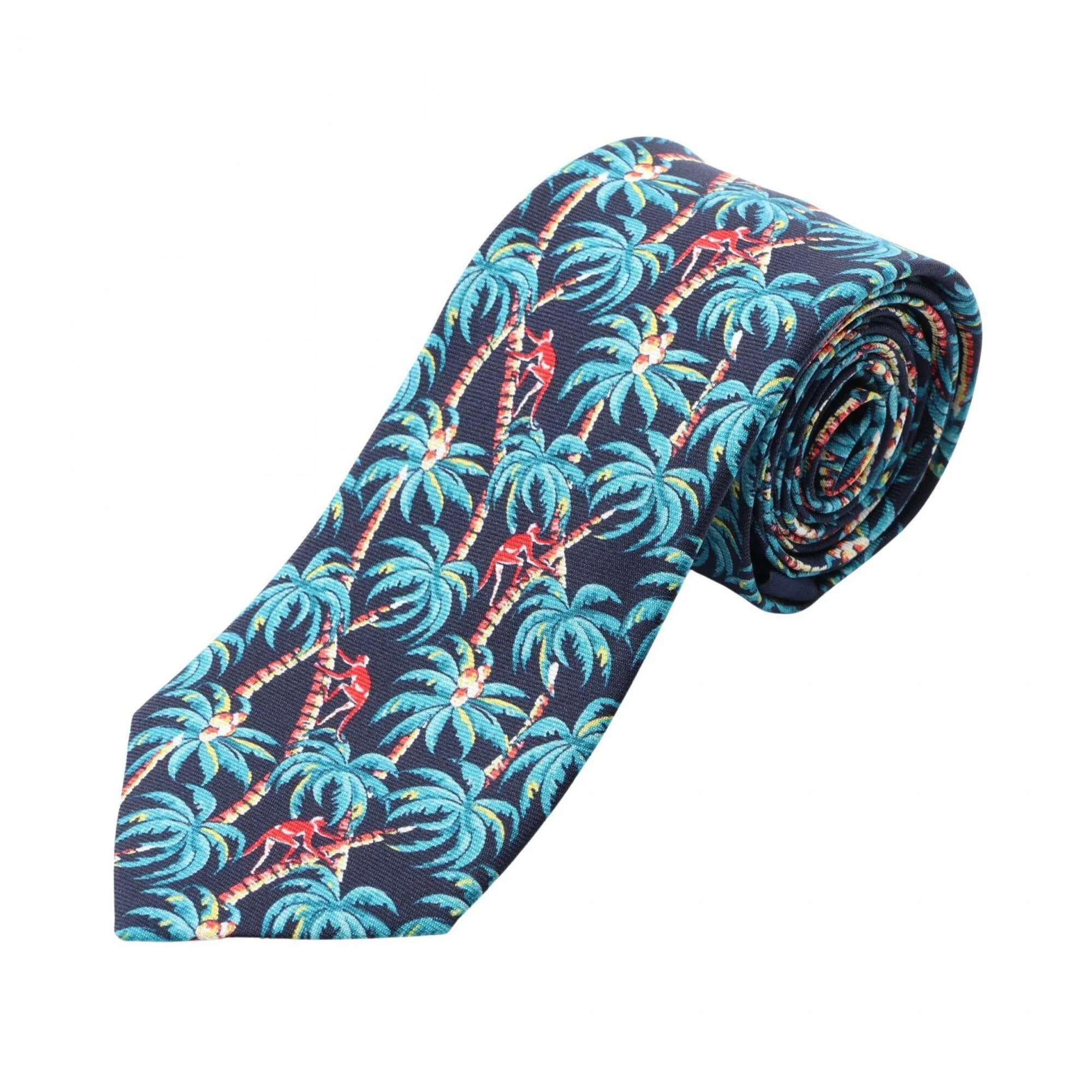 Louis Vuitton Men's Silk Tie With Palm Tree Pattern, Available In Navy, Green...